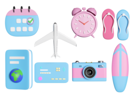 calendrier 3d, avion, date marquée, passeport isolé. rendez-vous, voyage d'été, itinéraire, concept de réservation, illustration de rendu 3d png