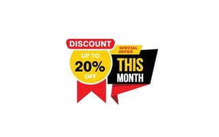 20 Percent THIS MONTH offer, clearance, promotion banner layout with sticker style. vector