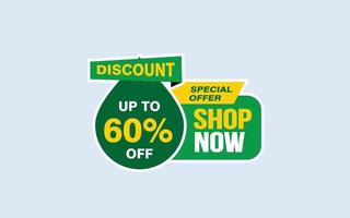 60 Percent SHOP NOW offer, clearance, promotion banner layout with sticker style. vector