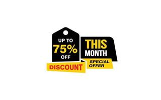 75 Percent THIS MONTH offer, clearance, promotion banner layout with sticker style. vector