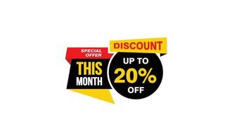 20 Percent THIS MONTH offer, clearance, promotion banner layout with sticker style. vector