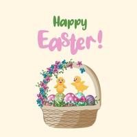 Happy Easter banner, poster, greeting card. Trendy Easter design with typography, bunnies, flowers, eggs. vector