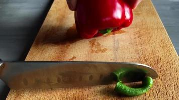 chopping peppers. vegetarian food. cooking video