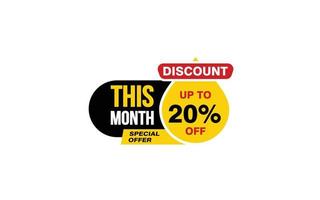 20 Percent THIS MONTH offer, clearance, promotion banner layout with sticker style. vector