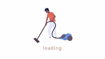 Animated vacuuming cleaning loader. Household chore. Flat person 4K video footage with alpha channel transparency. Color cartoon style loading animation with character for download, upload process