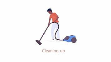 Animated cleaning up loader. Cleanup utility. Flat person 4K video footage with alpha channel transparency. Color cartoon style cleaner animation with character for boost performance process