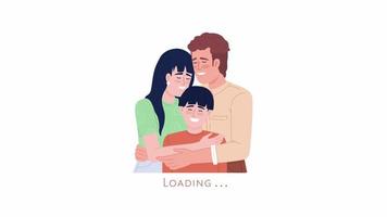 Animated family hug loader. Loving parents. Parenthood. Flat people 4K video footage with alpha channel transparency. Color cartoon style loading animation with characters for download, upload process