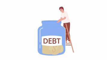 Animated debt-free investing. Making cash flows. Return money. 4K video footage. Concept animation. Looped 2D cartoon flat character on white with alpha channel transparency for web design