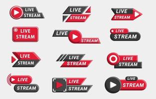 Youtube Live Set Logo Badge Collection vector