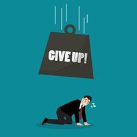 Heavy ball with word give up falling to desperate businessman vector