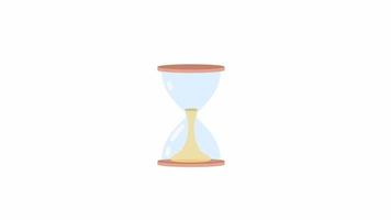 Animated hourglass time running out. Sand clock. Sandglass. Flat cartoon style element 4K video footage. Color illustration on white background with alpha channel transparency for animation