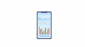 application animée de suivi des stocks sur téléphone. compte en ligne de l'investisseur. élément de style dessin animé plat séquences vidéo 4k. illustration couleur sur fond blanc avec transparence du canal alpha pour l'animation video