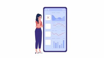 Animated making investment decisions. Management, allocation process. 4K video footage. Concept animation. Looped 2D cartoon flat character on white with alpha channel transparency for web design
