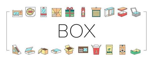 Box Carton Container Collection Icons Set Vector