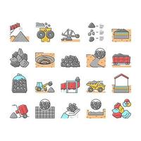 Crushed Stone Mining Collection Icons Set Vector