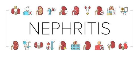 Nephritis Kidneys Collection Icons Set Vector