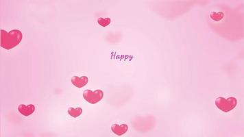 Happy valentines day pink bokeh background and text reveal animation, flying heart love video