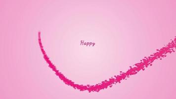 Happy valentines day pink bokeh background and text reveal animation, flying heart love particles video