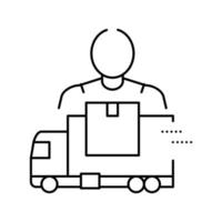 mover delivery service worker and truck line icon vector illustration