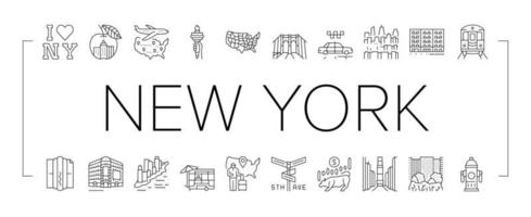 New York American City Landmarks Icons Set Vector