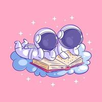 Astronaut is reading a book with friends vector