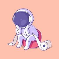 Astronaut is defecating with toilet paper beside him vector