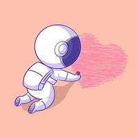 astronauta dibujando un corazón rojo vector