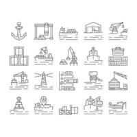 Container Port Tool Collection Icons Set Vector