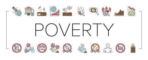Poverty Destitution Collection Icons Set Vector