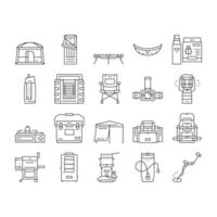 Camping Equipment And Accessories Icons Set Vector