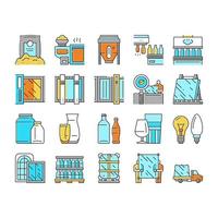 Glass Production Plant Collection Icons Set Vector