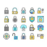 padlock lock safe password key icons set vector