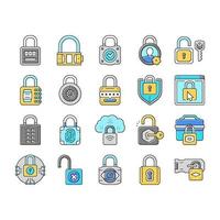 padlock lock safe password key icons set vector