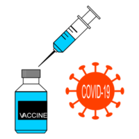 vaccin coronavirus, covid-19 medicin flaska och subkutan spruta injektion verktyg behandling symbol, grafisk text png