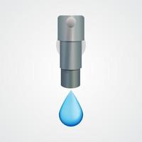 Modern faucet water and droplets illustration with front view on isolated background vector