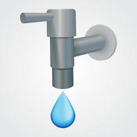 Modern faucet water and droplets illustration with side view on isolated background vector