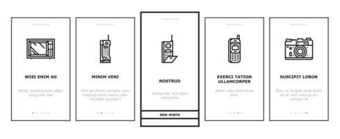 conjunto de iconos de incorporación de dispositivo de tecnología de gadget retro vector