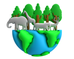 tierra planeta mundo global árbol hoja verde azul agua color símbolo natural vida silvestre medio ambiente elefante jirafa tigre ciervo león animal ecología proteger zoo Sudáfrica internacional marzo.3d hacer png