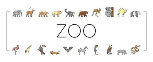 Zoo Animals, Birds And Snakes Icons Set Vector