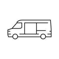 Ilustración de vector de icono de línea de coche de furgoneta de carga