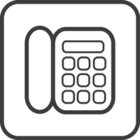 Telephone icon in thin line black square frames. png