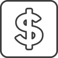 Money sign icon in thin line black square frames. png