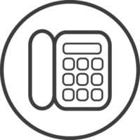 Telephone icon in thin line black circle frames. png