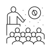 speaker talking about planets and stars in planetarium line icon vector illustration