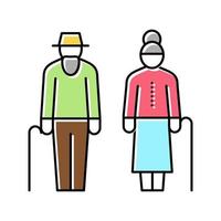 abuela y abuelo caminando juntos icono de color ilustración vectorial vector