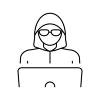 hacker work at laptop line icon vector illustration