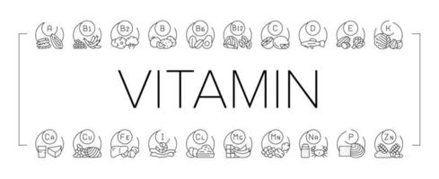 Vitamin Mineral Medical Complex Icons Set Vector