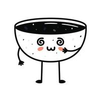 mascota de sushi kawaii en estilo de dibujos animados. lindo tazón de salsa de soja para el menú vector