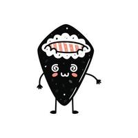 Kawaii sushi mascot in cartoon style. Cute temaki with salmon for menu vector