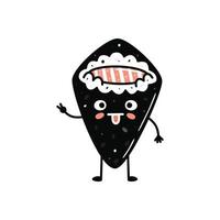 Kawaii sushi mascot in cartoon style. Cute temaki with salmon for menu vector